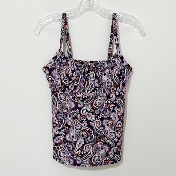 Lands' End Paisley Tie Front Underwire Tankini Swimsuit Top - Picture 1 of 4
